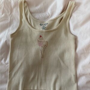 Brandy Melville Cream Ribbed Tank Top with Cupcake Graphic